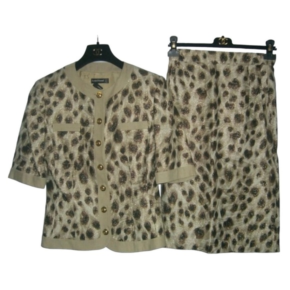 Louis Feraud Suit Vintage Leopard Print Metallic Linen Logos Old Money Mob Wife - Picture 7 of 16